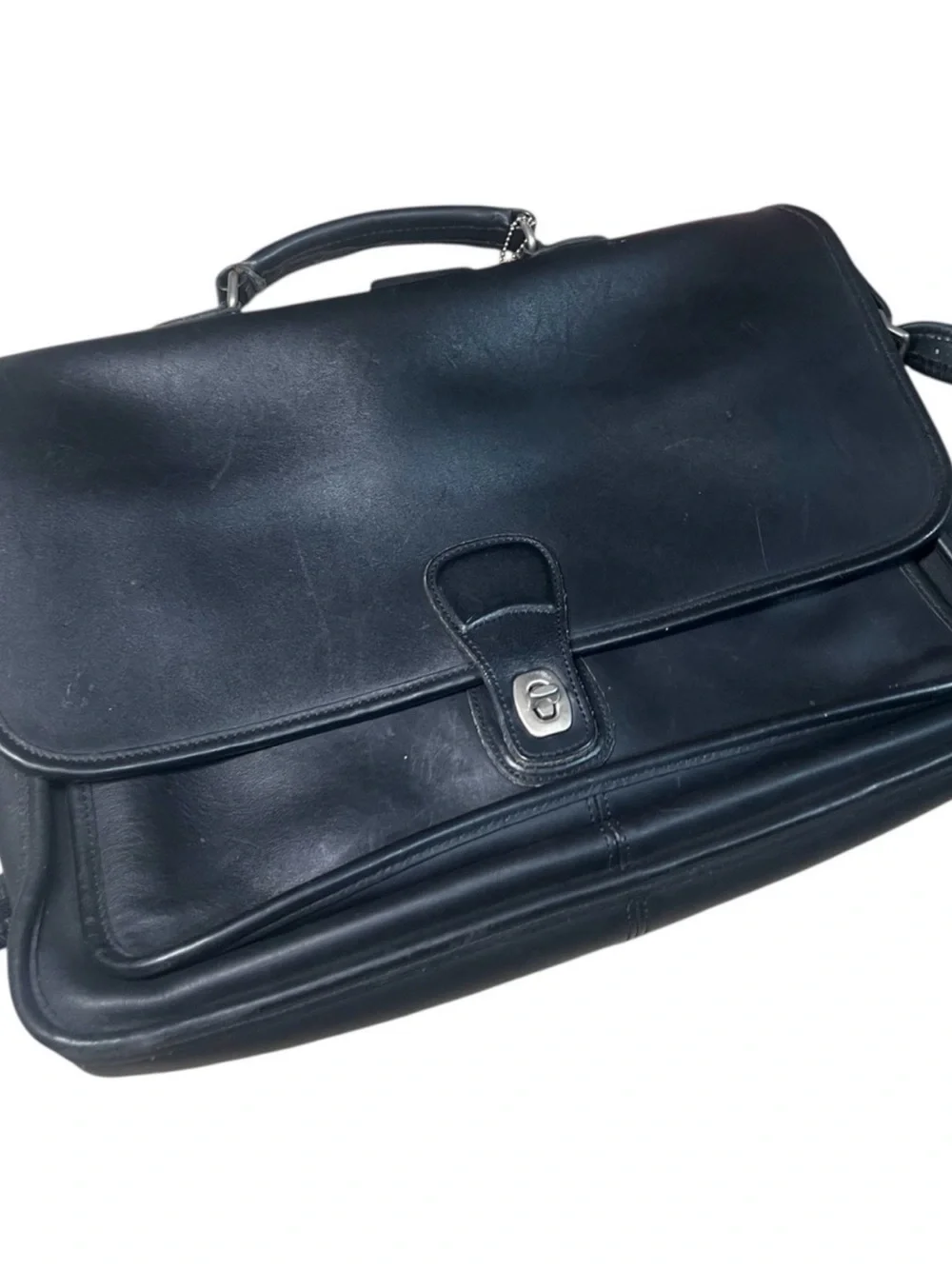 Coach Black Leather Briefcase with Top Handle and Strap